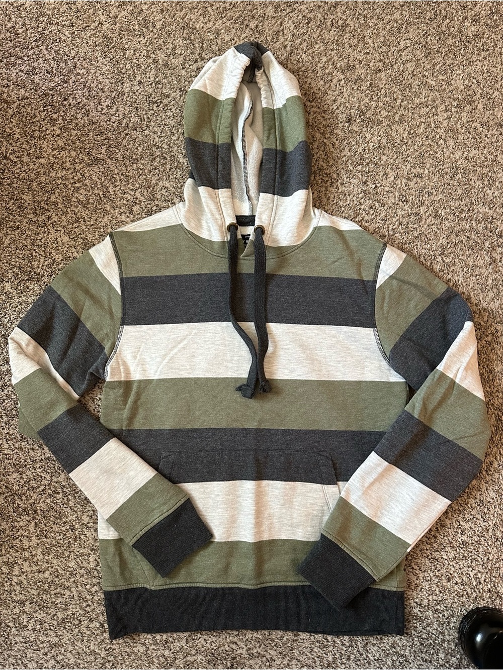 Sunday Work Clothes Men's Striped Hooded Sweater - Olive, Gray & Cream S
